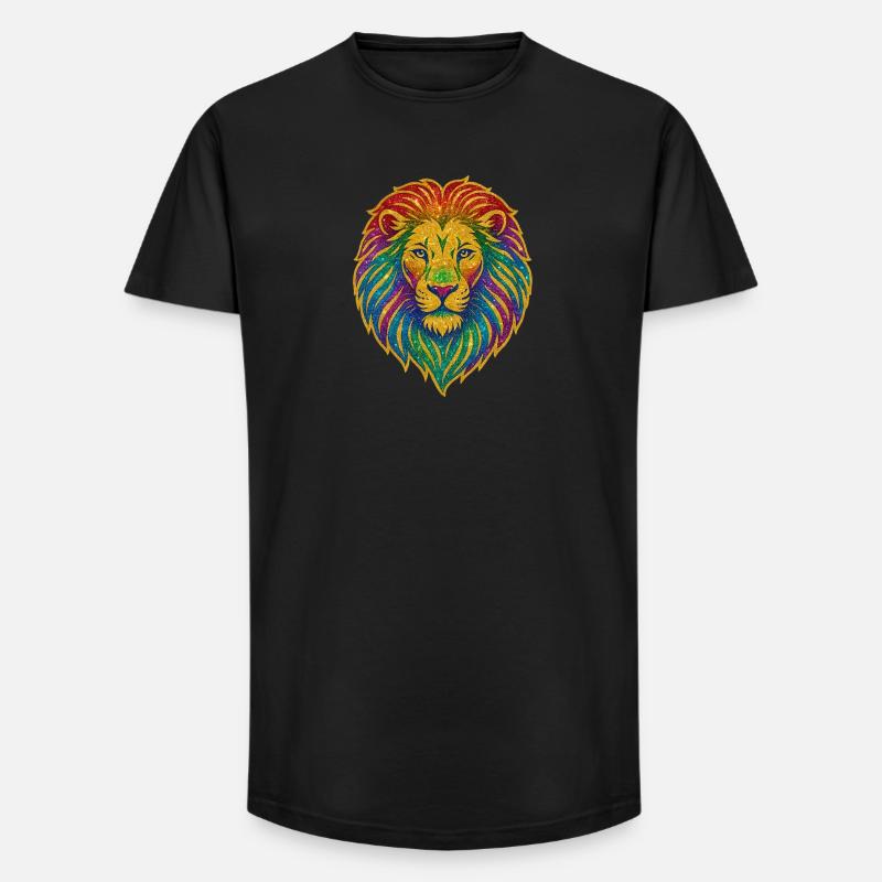 Regenbogenlöwe Glitzer-Motiv - Long Fit Männer T-Shirt - Schwarz