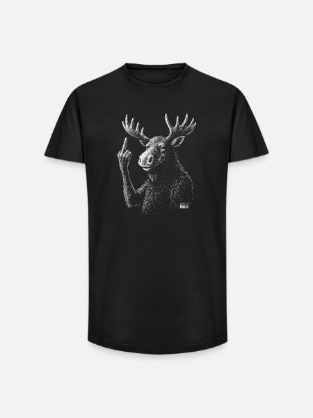 Moose Stinky Finger Retro Funny Design - Long Fit Men's T-Shirt - black