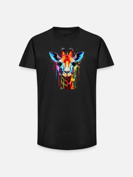 Lebendige Giraffe Farbexplosion - Long Fit Männer T-Shirt - Schwarz