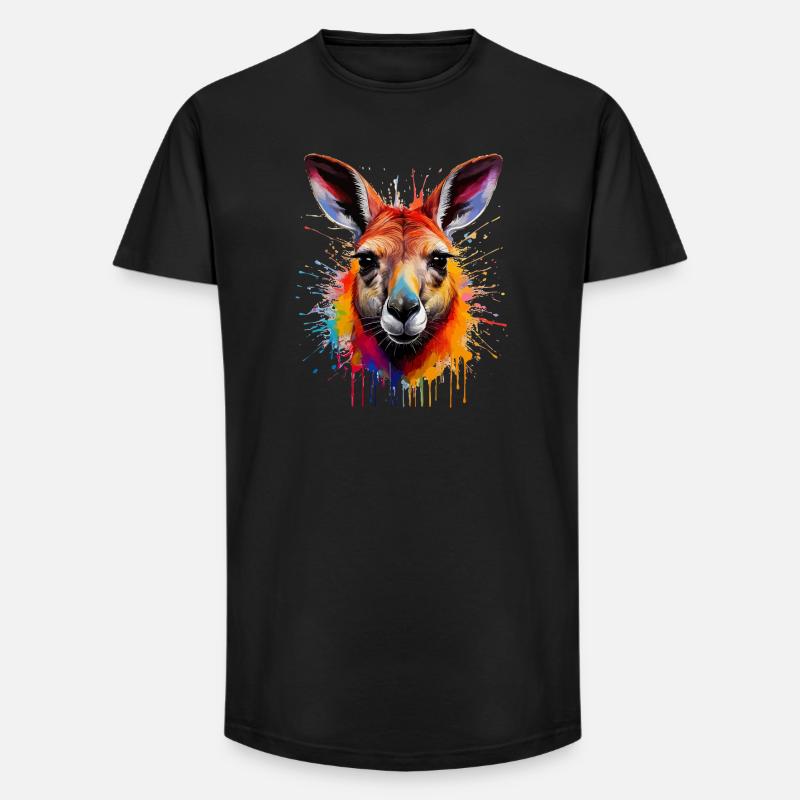 Känguru Farbexplosion Portrait - Long Fit Männer T-Shirt - Schwarz