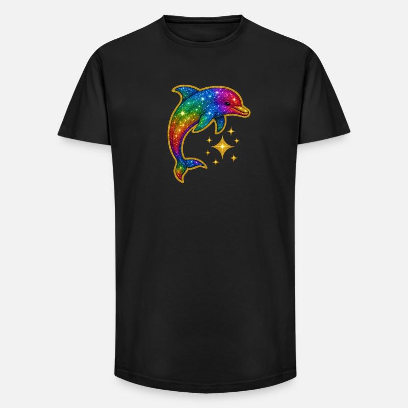 Regenbogen Glitzer Delfin - Long Fit Männer T-Shirt - Schwarz