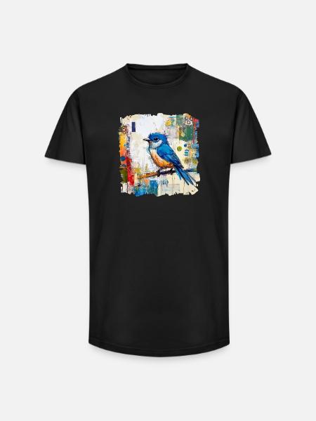 Blauer Vogel im abstrakten Farbmeer - Long Fit Männer T-Shirt - Schwarz