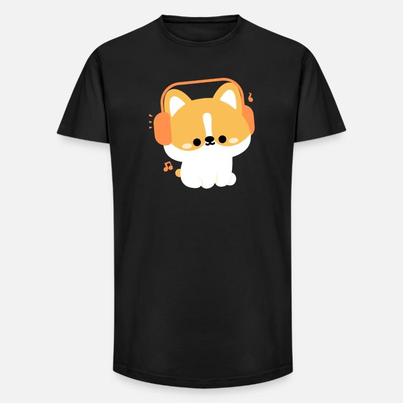 Kopfhörer Corgi - Long Fit Männer T-Shirt - Schwarz