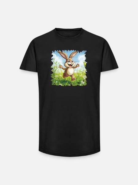 Cheerful bunny in spring meadow - Long Fit Men's T-Shirt - black