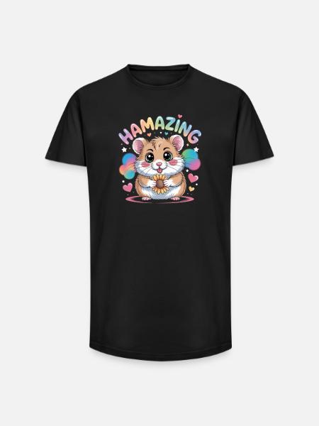 Hamazing Kawaii Hamster Seed Hearts - Long Fit Men's T-Shirt - black