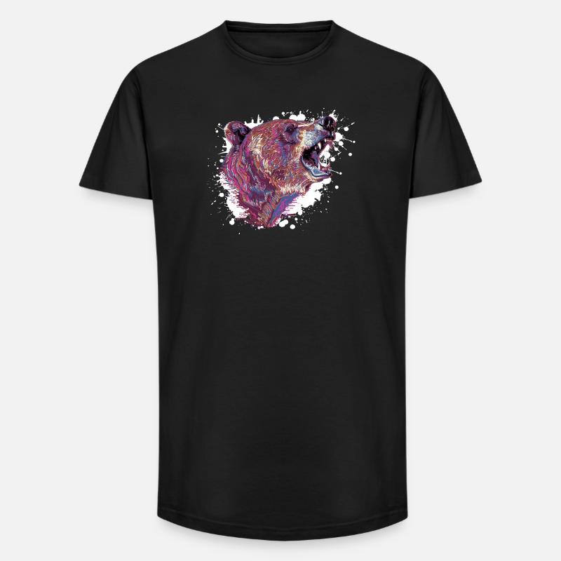 Neon Splash Bear Head - Long Fit Men's T-Shirt - black