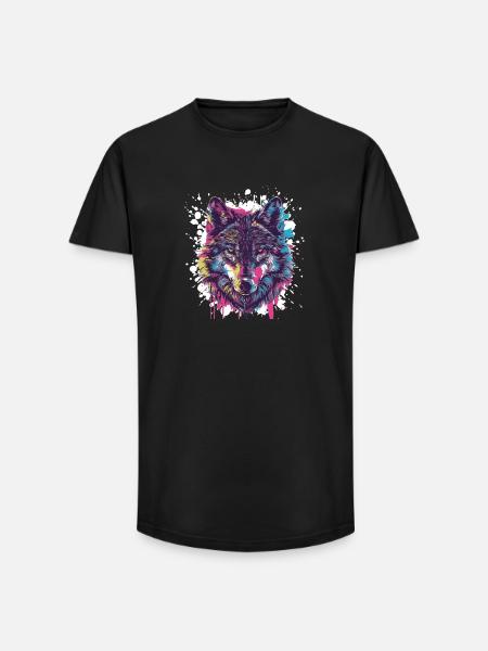 Wolf Tier Farbklecks - Long Fit Männer T-Shirt - Schwarz