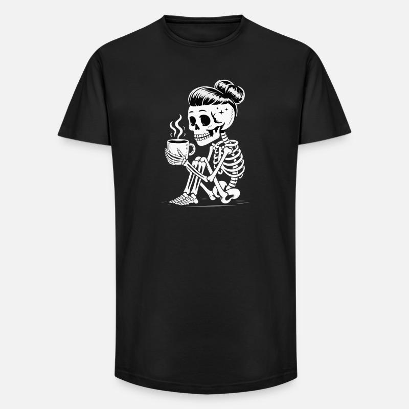 Skelett Sipper Kaffee - Long Fit Männer T-Shirt - Schwarz