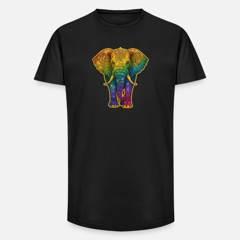 Rainbow elephant with gold pattern - Long Fit Men's T-Shirt - black