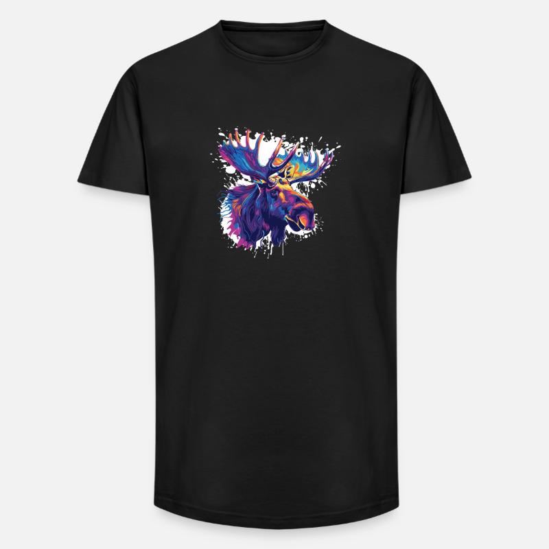 Bunter Elch Kopf Farbexplosion - Long Fit Männer T-Shirt - Schwarz