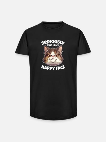 Funny Cat Happy Face - Long Fit Men's T-Shirt - black