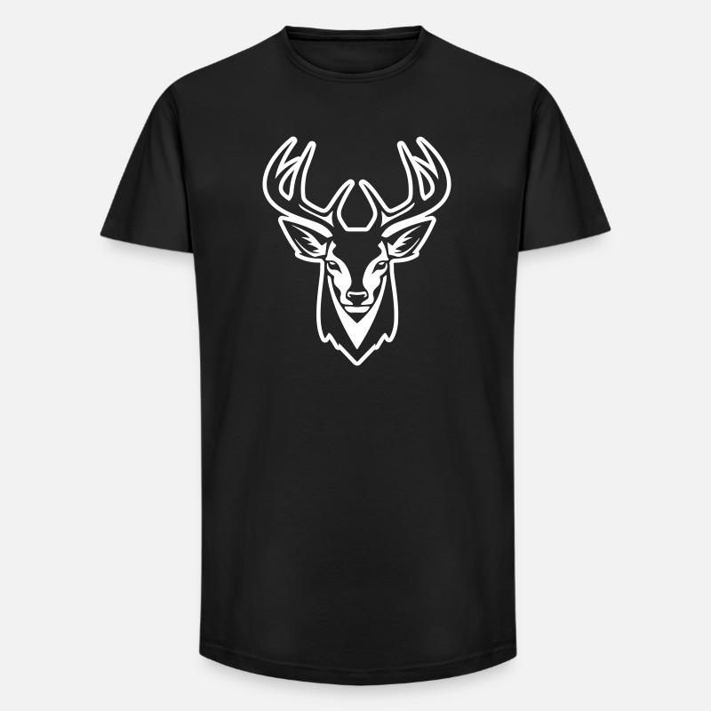 Hirsch Kopf - Long Fit Männer T-Shirt - Schwarz