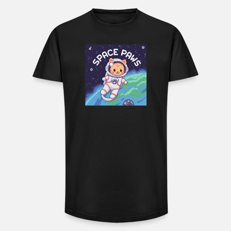 Space Paws – Pixel Cat Astronaut  - Long Fit Männer T-Shirt - Schwarz
