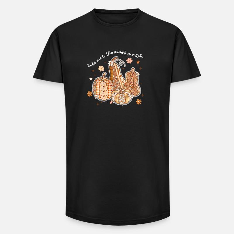 Patchwork Kürbisse Herbstmotiv - Long Fit Männer T-Shirt - Schwarz