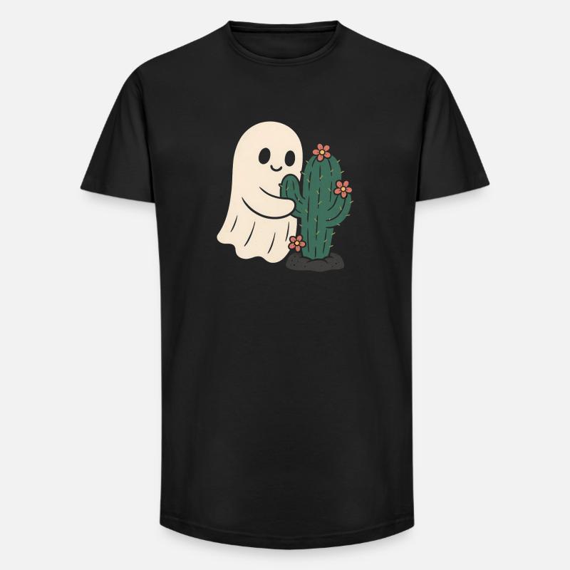 Ghost Hugging Cactus Flowers - Long Fit Men's T-Shirt - black