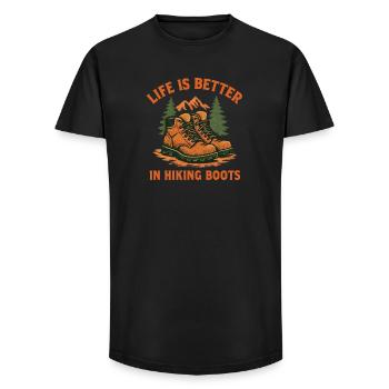 Hiking Boots Wandern Trekking - Long Fit Men's T-Shirt - black - Front - AI Model Male 185 light (185cm)