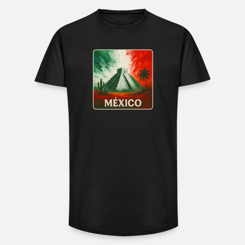 Conception des pyramides du Mexique - T-shirt coupe longue homme - noir