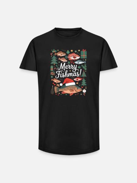 Angler Weihnachtspullover Fisch Merry Fishmas - Long Fit Männer T-Shirt - Schwarz