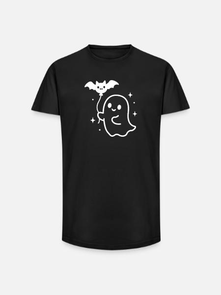 Ghost with Bat – Halloween Motif - Long Fit Men's T-Shirt - black