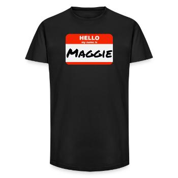 Hello My Name Is Maggie Etikett Namensschild - Long Fit Männer T-Shirt - Schwarz - Vorne - AI Model Male 185 light (185cm)