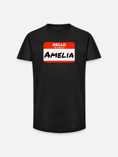 Hello My Name Is Amelia Label Name Tag - Long Fit Men's T-Shirt - black
