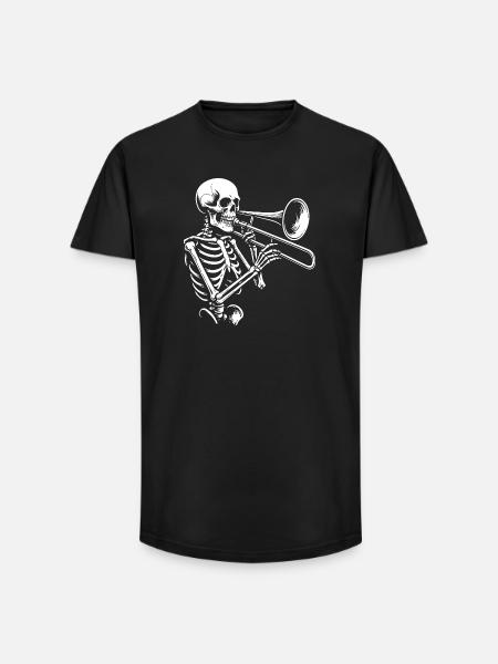 Skeleton Trumpet Jazz Silhouette - Long Fit Men's T-Shirt - black