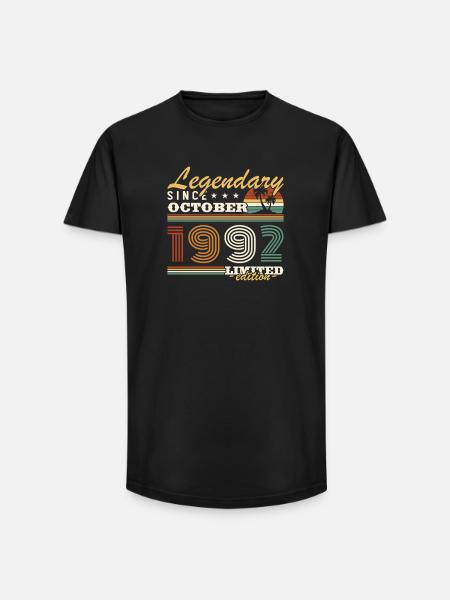 October 1992 Vinatge Retro Birthday Gift - Long Fit Men's T-Shirt - black