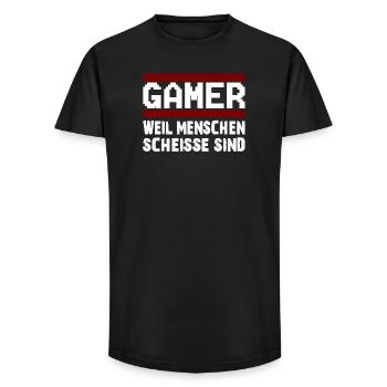 GAMER WEIL MENSCHEN SCHEISSE SIND Zocker Nerd - Long Fit Männer T-Shirt - Schwarz - Vorne - AI Model Male 185 light (185cm)