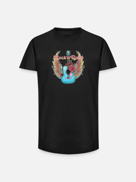 Blue Guitar Wings Roses Rock’n’Roll - Long Fit Men's T-Shirt - black