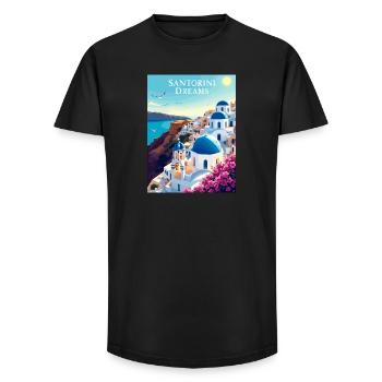 Rêves de Santorin - T-shirt coupe longue homme - noir - Devant - AI Model Male 185 light (185cm)