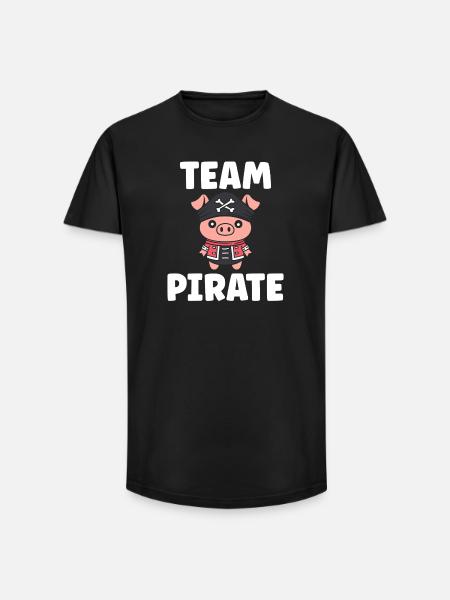 Pig Pirate Kawaii Team - Long Fit Men's T-Shirt - black