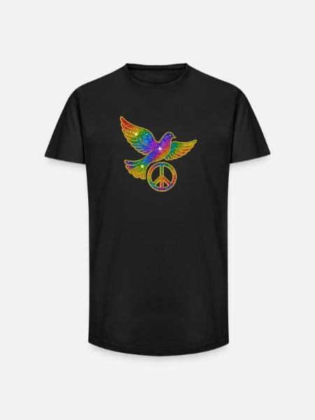 Regenbogen Friedenstaube mit Friedenszeichen - Long Fit Männer T-Shirt - Schwarz