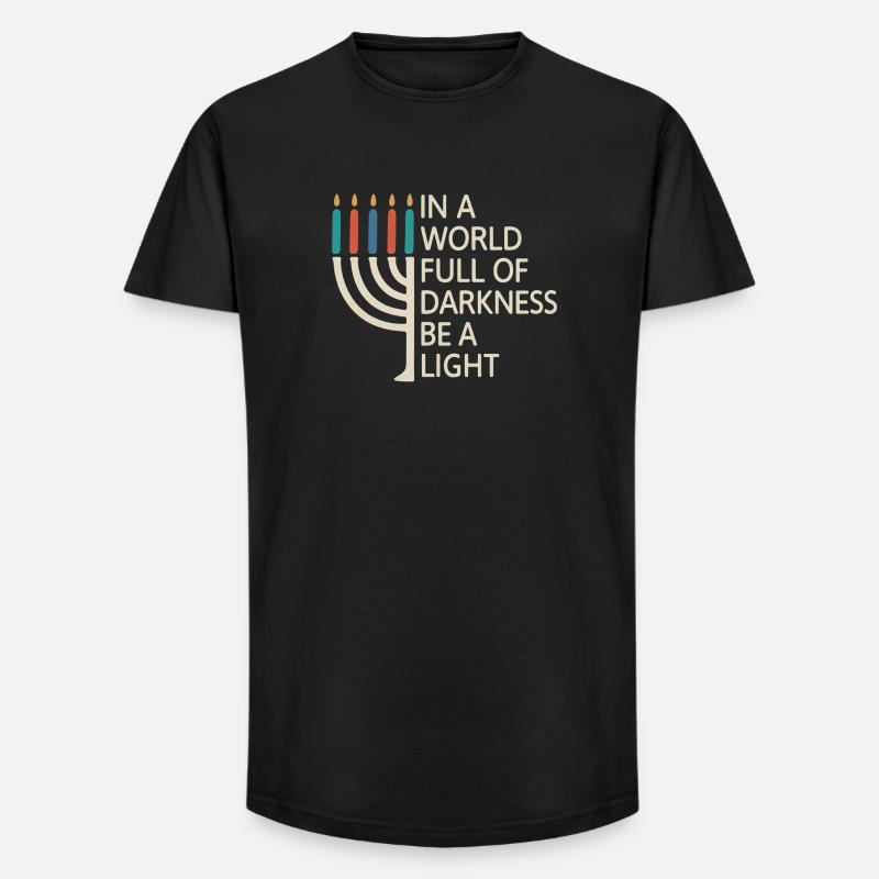 Sei ein Licht, fröhliches Chanukka - Long Fit Männer T-Shirt - Schwarz