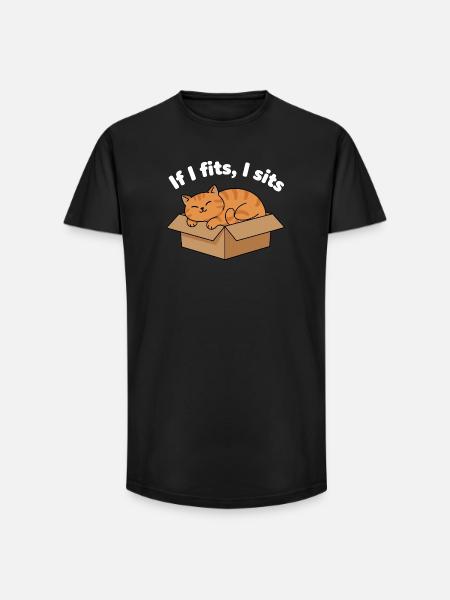 Cat Purr in Cardboard Meme - Long Fit Men's T-Shirt - black