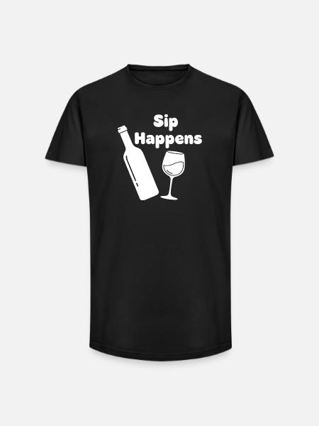 Sip Happens Wine Bottle Glass - Long Fit Men's T-Shirt - black