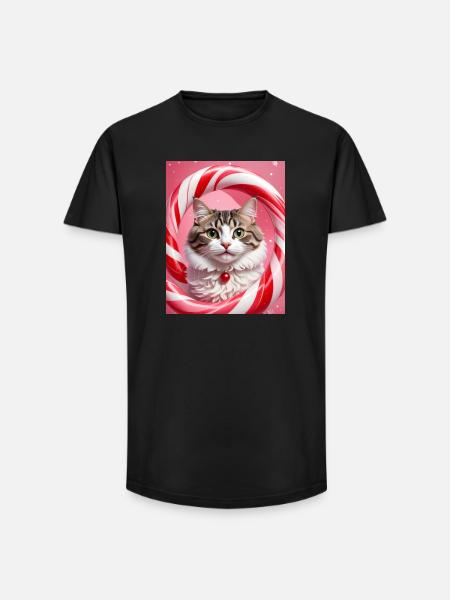 Christmas Cat in Candy Ring Design - Long Fit Men's T-Shirt - black