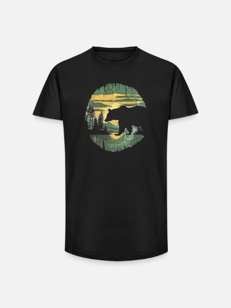 Retro Outdoor Wilderness Bärenbäume - Long Fit Männer T-Shirt - Schwarz