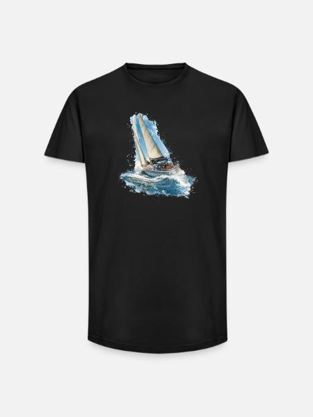 Segelboot im Wellenrauschen - Long Fit Männer T-Shirt - Schwarz