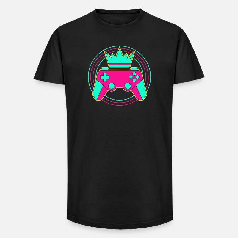 Controller Krone Neon Minimal Zocker Art - Long Fit Men's T-Shirt - black