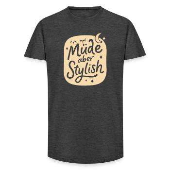 Tired but stylish – Funny design for morning grouches - Long Fit Men's T-Shirt - charcoal grey - Front - AI Model Male 185 light (185cm)
