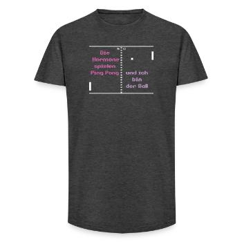 The hormones play ping pong and I'm the ball - Long Fit Men's T-Shirt - charcoal grey - Front - AI Model Male 185 light (185cm)