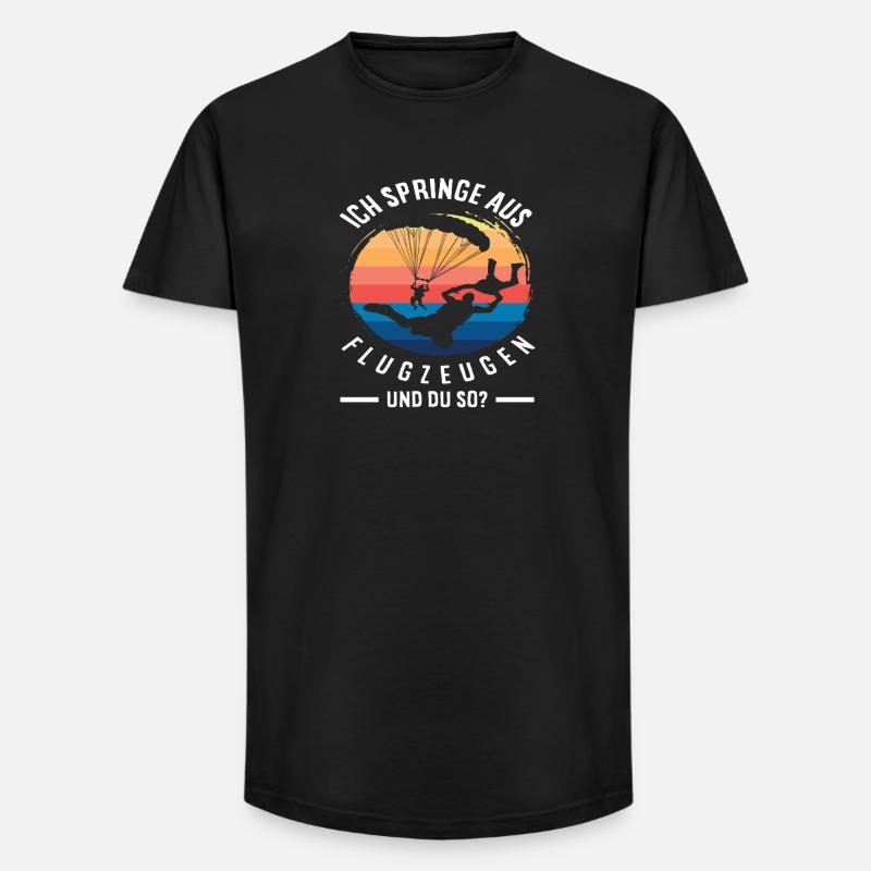 Flugzeug Springen Fallschirmspringer - Long Fit Männer T-Shirt - Schwarz