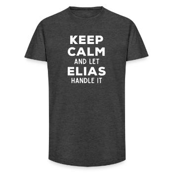 Keep Calm Let Elias sort it out Funny saying - Long Fit Men's T-Shirt - charcoal grey - Front - AI Model Male 185 light (185cm)
