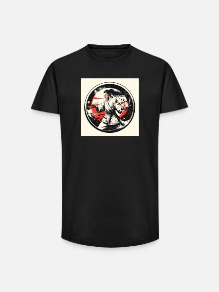 Martial arts hero in white gi - Long Fit Men's T-Shirt - black