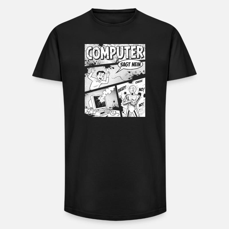 Retro Computer Comic Sagt Nein - Long Fit Männer T-Shirt - Schwarz