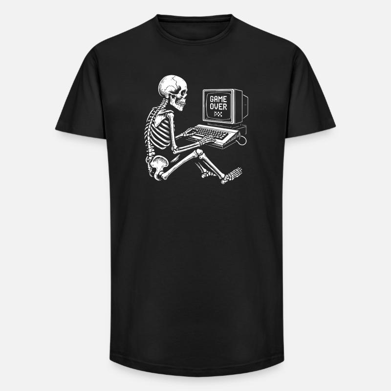Skeleton Gamer an der Konsole - Long Fit Männer T-Shirt - Schwarz
