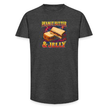 beurre de cacahuète et gelée, nourriture préférée, bizarre, - T-shirt coupe longue homme - charbon - Devant - AI Model Male 185 light (185cm)