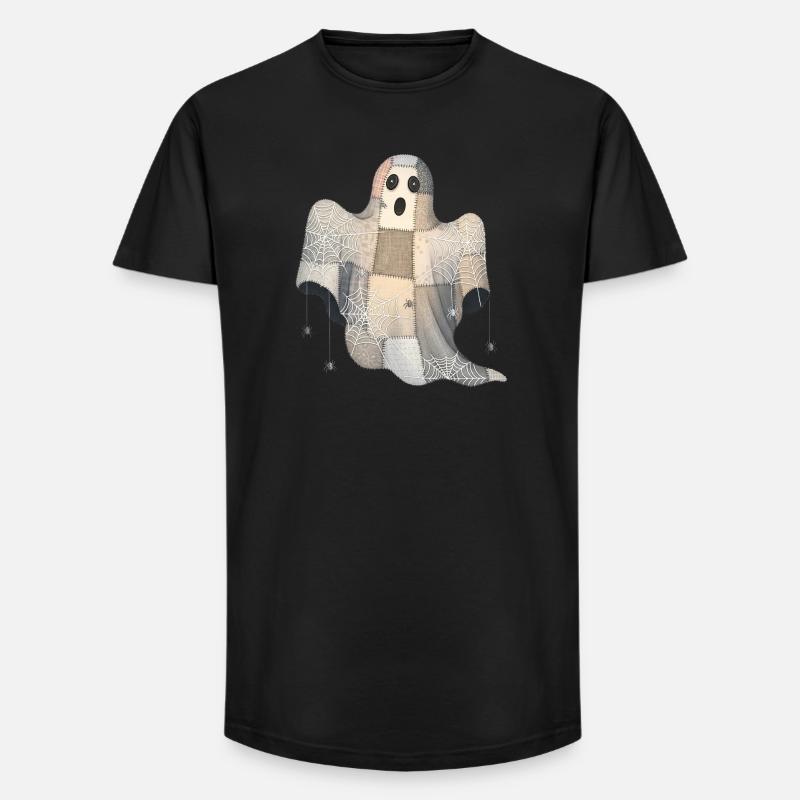 Patchwork Ghost with Spider Webs - Long Fit Men's T-Shirt - black