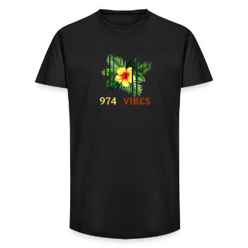 Tropical Hibiscus 974 Vibes - Long Fit Men's T-Shirt - black - Front - AI Model Male 185 light (185cm)