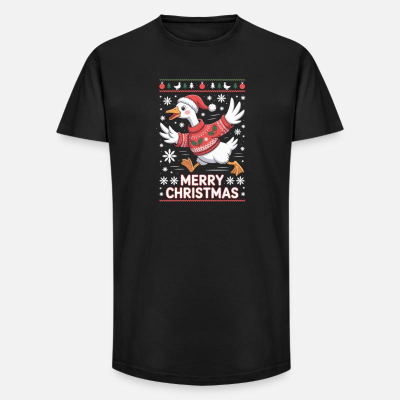 Weihnachtsgans im Pullover - Long Fit Männer T-Shirt - Schwarz